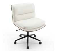 Costway Armless Office Chair with Wheels Height Adjustable Swivel Vanity Chair in White COSTWAY White