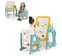 Costway Art Easel with Chair Activity Table & Chair Set with 3 Level Adjustable Whiteboard in Navy COSTWAY Navy