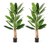 COSTWAY Artificial Banana Plant in Plastic Pot, Bird of Paradise Tree, Indoor Outdoor Greenery Fake Decorative Plants for Home Office Lobby Restaurant Garden（2, 195CM, 3 Trunks）
