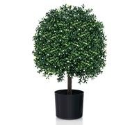 Costway Artificial Boxwood Topiary Ball Tree Faux Bushes Ball Plants with UV Rated Leaves in Green COSTWAY Green
