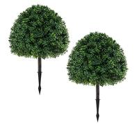 COSTWAY Artificial Topiary Ball Tree Set of 2, Faux Plants with Ground Spike, Indoor Outdoor Decorative Fake Greenery Topiary Plant for Home Office (70cm Boxwood Tree)