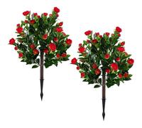 COSTWAY Artificial Topiary Ball Tree Set of 2, Faux Plants with Ground Spike, Indoor Outdoor Decorative Fake Greenery Topiary Plant for Home Office (78cm Camellia Tree)