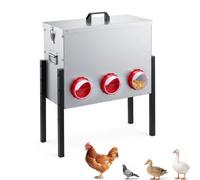 COSTWAY Automatic Chicken Feeder, Height Adjustable 26L Poultry Feeder | with 6 Feeding Openings & Lockable Lid, 19 kg Galvanised Steel Coop Food Dispenser for Chickens Ducks Turkeys