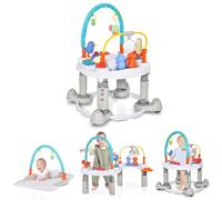 COSTWAY Baby Activity Center, 4-in-1 Baby Walker with 3-Level Adjustable Height, 360° Seat, Toy Bar & Music Box, Infant Interactive Toy Station Bouncer Floor Mat Play Table for 0-2 Years Old (Gray)