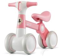 COSTWAY Baby Balance Bike for 1 2 3 Years Old Boys Girls, 4 Wheels Toddler Ride on Toys with No Pedal, 135° Safe Limited Steer, Lightweight Infant Walker Training Bicycle (Pink)