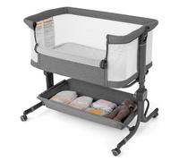 Costway Baby Bassinet Bedside Sleeper Bedside Crib W/ 6-Level Adjustable Height-Dark Grey