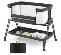 Costway Baby Bedside Crib Folding Sleeper Bassinet Cot Bed Portable 7 Adjustable Heights-Black