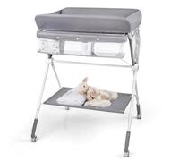COSTWAY Baby Changing Table, Foldable Infant Care Station with Wheels, Adjustable Height, Storage Rack, Portable Nursery Organizer for Newborn (Grey)