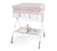 COSTWAY Baby Changing Table, Foldable Infant Care Station with Wheels, Adjustable Height, Storage Rack, Portable Nursery Organizer for Newborn (Beige)