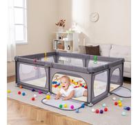Costway Baby Playpen 206 X 147Cm Extra Large Baby Playard W/ Mesh Walls-Dark Grey