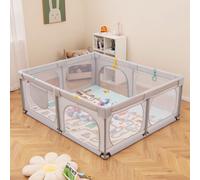 Costway Baby Playpen With Mat 189 X 158 Cm Large Playpen W/ 50 Ocean Balls-Light Grey