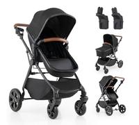 COSTWAY Baby Pushchair, Foldable Baby Stroller with Reversible Seat (Black) | Adjustable Backrest & Canopy, 5-Point Harness, Basket, Car Seat Adapters, Lightweight Travel Pram for Infants 0-36 Months