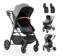 COSTWAY Baby Pushchair, Foldable Baby Stroller with Reversible Seat (Grey) | Adjustable Backrest & Canopy, 5-Point Harness, Basket, Car Seat Adapters, Lightweight Travel Pram for Infants 0-36 Months