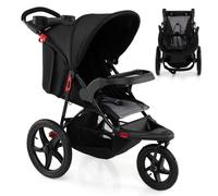 COSTWAY Baby Pushchair, Foldable Toddler Stroller with Adjustable Canopy, Reclining Seat, Detachable Tray, Cup Holders, Storage Bag & Rubber Tires, Lightweight Travel System Pram for 0-48 Months