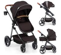 COSTWAY Baby Pushchair, Foldable Travel System Pram with Reversible Seat, Adjustable Canopy & Backrest, Storage Basket, Cup Holder, Aluminum Structure Stroller for 0-36 Months (Black)