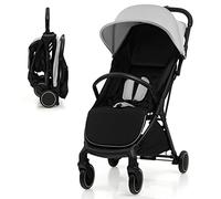 COSTWAY Baby Stroller, Protable Travel Buggy with Detachable Seat Cover, 5-Point Harness, Adjustable Canopy, Backrest and Footrest, One-Hand Fold Infant Pushchair for 0-3 Years (Grey)
