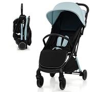 COSTWAY Baby Stroller, Protable Travel Buggy with Detachable Seat Cover, 5-Point Harness, Adjustable Canopy, Backrest and Footrest, One-Hand Fold Infant Pushchair for 0-3 Years (Blue)