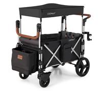 Costway Baby Twin Stroller Wagon 2 Toddlers Push Pull Stroller Wagon w/Removable Canopy in Black COSTWAY Black