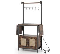 Costway Bakers Rack Microwave Stand Drop Leaf Kitchen Hutch Shelf in Brown COSTWAY Brown