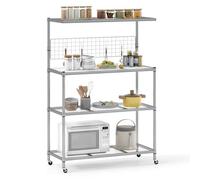 Costway Bakers Rack On Wheels 4-Tier Metal Microwave Stand Kitchen Storage Shelf