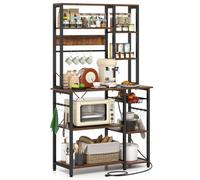 Costway Bakers Rack With Power Outlet Microwave Stand With S-Shaped Hooks & Wire Basket