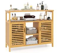 Costway Bamboo Bathroom Cabinet 2-Door Sideboard Cabinet With Shelves-Natural