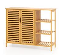 Costway Bamboo Bathroom Cabinet 2-Door Storage Organizer w/Shelves in Natural COSTWAY Natural