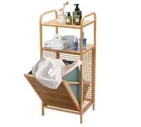 Costway Bamboo Bathroom Shelf Tilt-out Laundry Hamper Storage Organiser w/Laundry Basket in Natural COSTWAY Natural