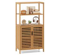 Costway Bamboo Cabinet 5-Tier Bookshelf With Open Shelves & Doors-Natural