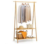 Costway Bamboo Garment Rack Freestanding Clothes Rail Stand 2 Storage Shelves Anti-tip in Natural COSTWAY Natural