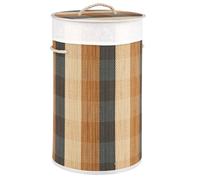 COSTWAY Bamboo Laundry Basket with Lid, 50L Foldable Round Laundry Hamper | with Rope Handles & Removable Washable Liner Bag, Collapsible Washing Basket Dirty Clothes Storage Bin, for Bathroom Bedroom