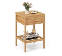 Costway Bamboo Nightstand Bedside Table with Storage Drawer & Open Shelf in Natural COSTWAY Natural