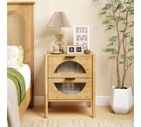 Costway Bamboo Nightstand Modern Bedside Table With 2 Storage Drawers