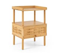 Costway Bamboo Rattan Bedside Table with Flip Up Door & Open Shelf Natural COSTWAY Natural