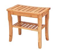 COSTWAY Bamboo Shower Bench, 2-Tier Slatted Spa Bath Stool Shower Seat with Storage Shelf and Non-Slip Feet, Waterproof Bathroom Bathtub Shower Chair for Indoor or Outdoor, 47 x 25 x 44cm