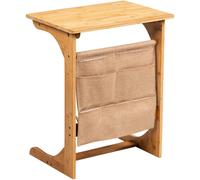 Costway Bamboo Side Table C-Shaped Sofa End Table Storage Bags in Natural COSTWAY Natural