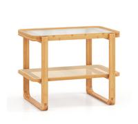 Costway Bamboo Side Table w/ Rattan Shelf 2-tier Glass Top End Table, Home Rectangular Sofa Side Accent Table in Natural COSTWAY Natural