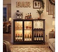 Costway Bar Cabinet w/ Power Outlets Industrial Sideboard Buffet w/Wine Racks in Brown COSTWAY Brown