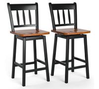 Costway Bar Stools Set of 2 Rubber Wood Swivel Bar Chairs with Backrest & Footrest in Black COSTWAY Black