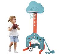 Costway Basketball Hoop Set 3 in 1 Sports Activity Center with Basketball Football & Golf in Blue COSTWAY Blue