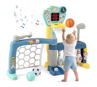 COSTWAY Basketball Hoop Set, 5 in 1 Toddler Basketball Bowling Baseball Soccer Golf Activity Center with Lights & Sounds, Kids Sport Toy for Boys Girls 18 Months+