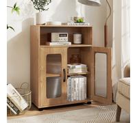 Costway Bathroom Cabinet Freestanding Linen Floor Cabinet With 2 Doors-Natural