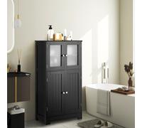 Costway Bathroom Floor Cabinet Freestanding Storage Cupboard W/ 2 Tempered Glass Doors