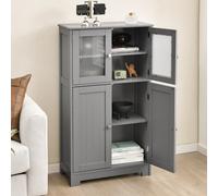 Costway Bathroom Floor Cabinet Freestanding Storage Cupboard W/ 2 Tempered Glass Doors