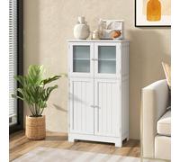 Costway Bathroom Floor Cabinet Freestanding Storage Cupboard W/ 2 Tempered Glass Doors