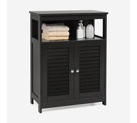 Costway Bathroom Floor Cabinet Wooden Storage Cupboard w/ Adjustable Shelf in Black COSTWAY Black