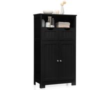 Costway Bathroom Floor Cabinet Wooden Storage Cupboard with Adjustable Shelf & Doors in Black COSTWAY Black
