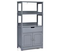Costway Bathroom Floor Cabinet Wooden Tall Storage Cupboard Freestanding 2 Open Shelves in Grey COSTWAY Grey