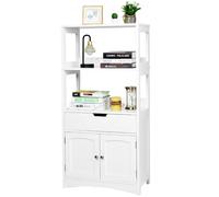 Costway Bathroom Floor Cabinet Wooden Tall Storage Cupboard Freestanding 2 Open Shelves in White COSTWAY White