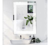 Costway Bathroom Led Vanity Mirror Dimmable Vanity Wall Mirror w/3 Colors Lights in Silver COSTWAY Silver